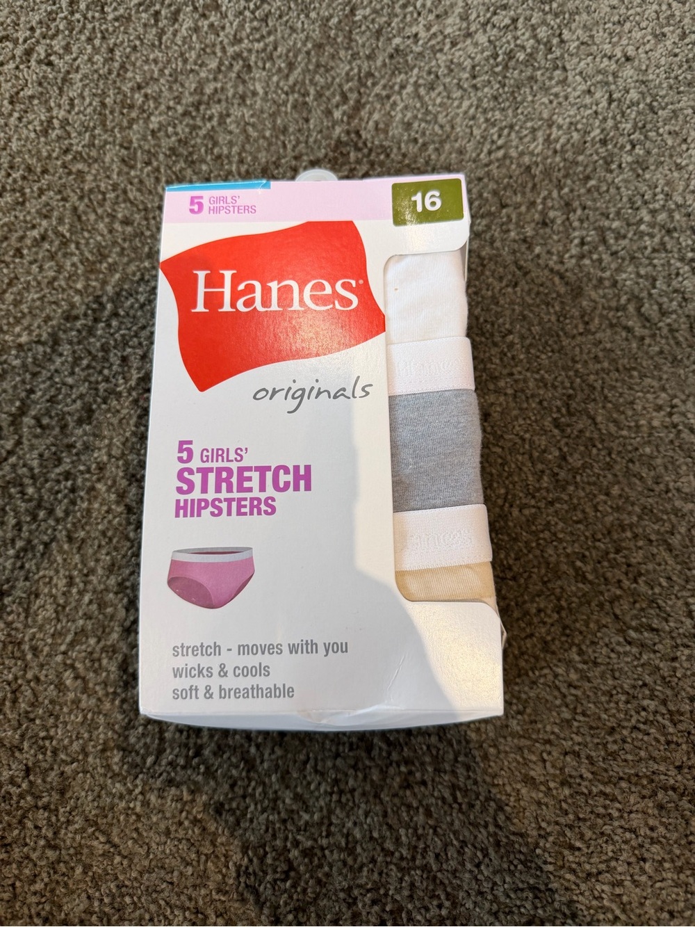 Hanes Kids Hipster Underwear Pack - White, Gray, Black Sz 16